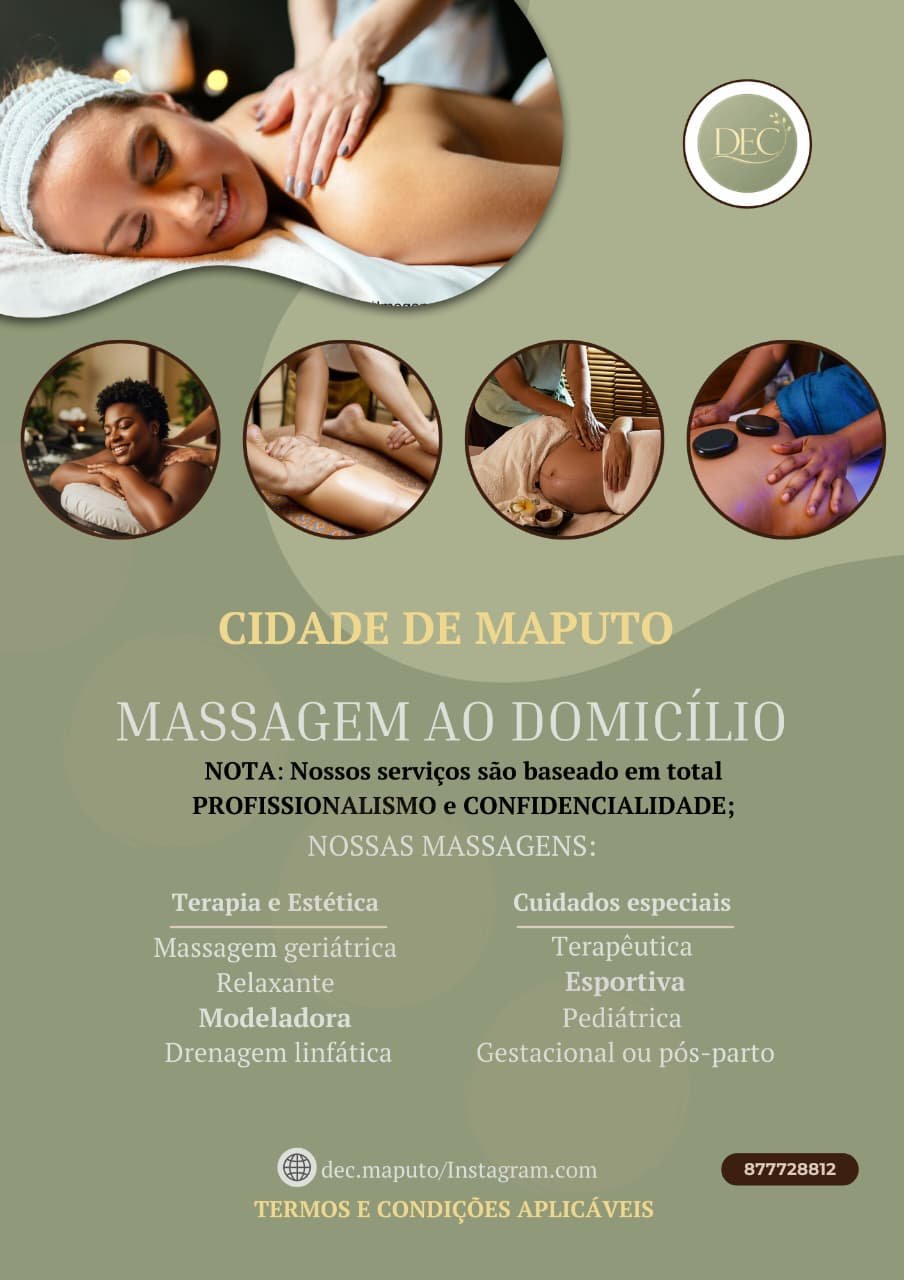 Massagem a domicílio na cidade de Maputo 843628812 ou 877728812 atendimento personalizado 24h pelo WhatsApp